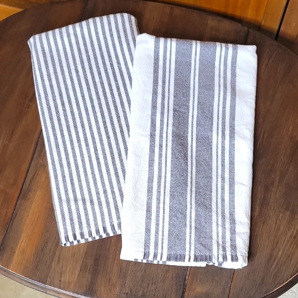 Striped Black & White Cotton Kitchen Hand Towel Set